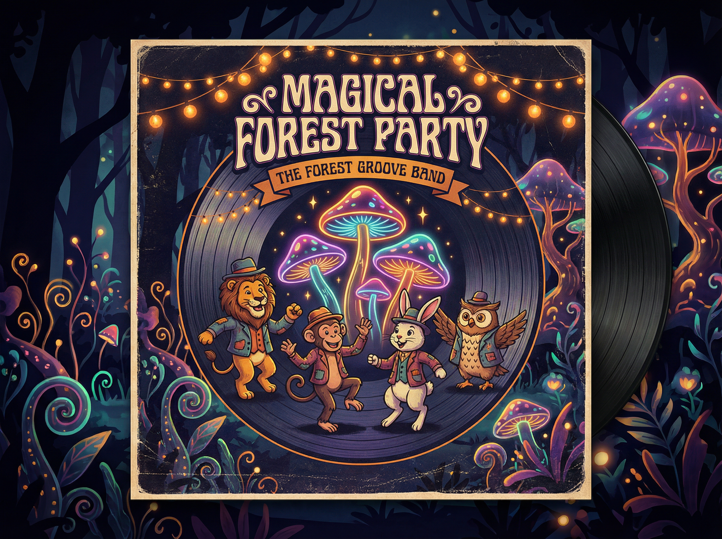 五龙捕鱼 - 森林舞会游戏的唱片封面风格海报